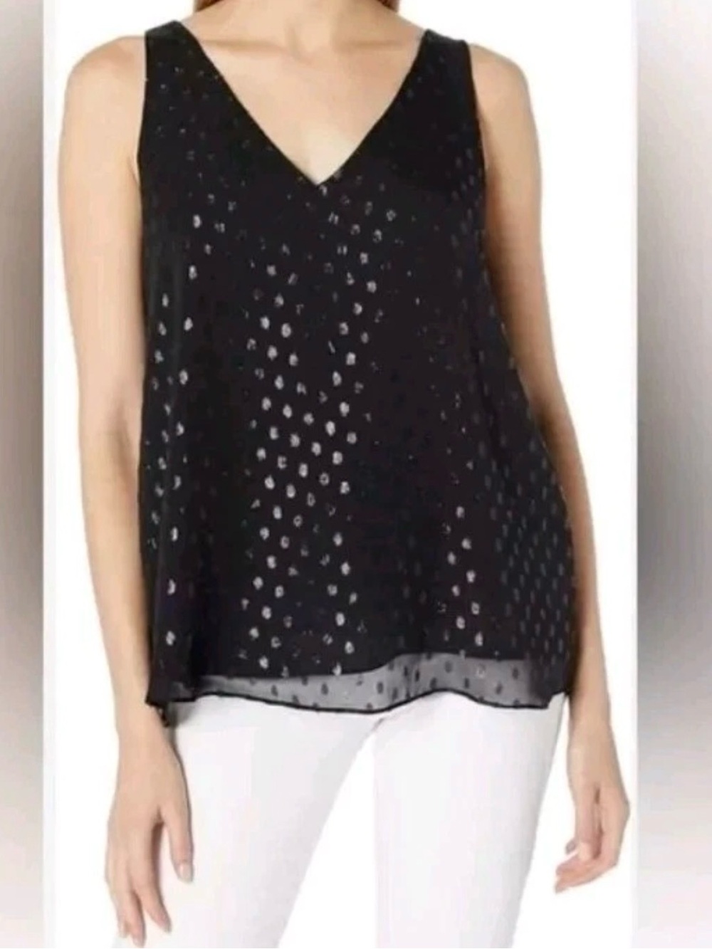 Lilly Pulitzer XS Florin Tank Top Onyx Moroccan Metallic Clip Black